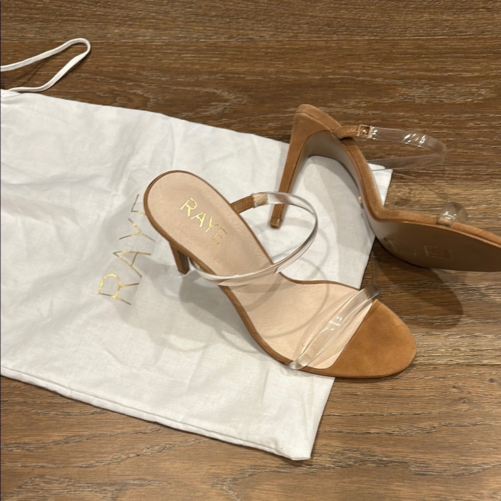 RAYE Tan and Clear Heels